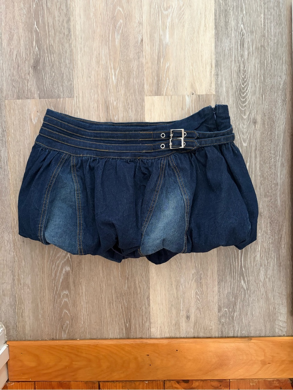 NWT Edikted Dark Blue Denim Bubble Skort with Buckle Waist